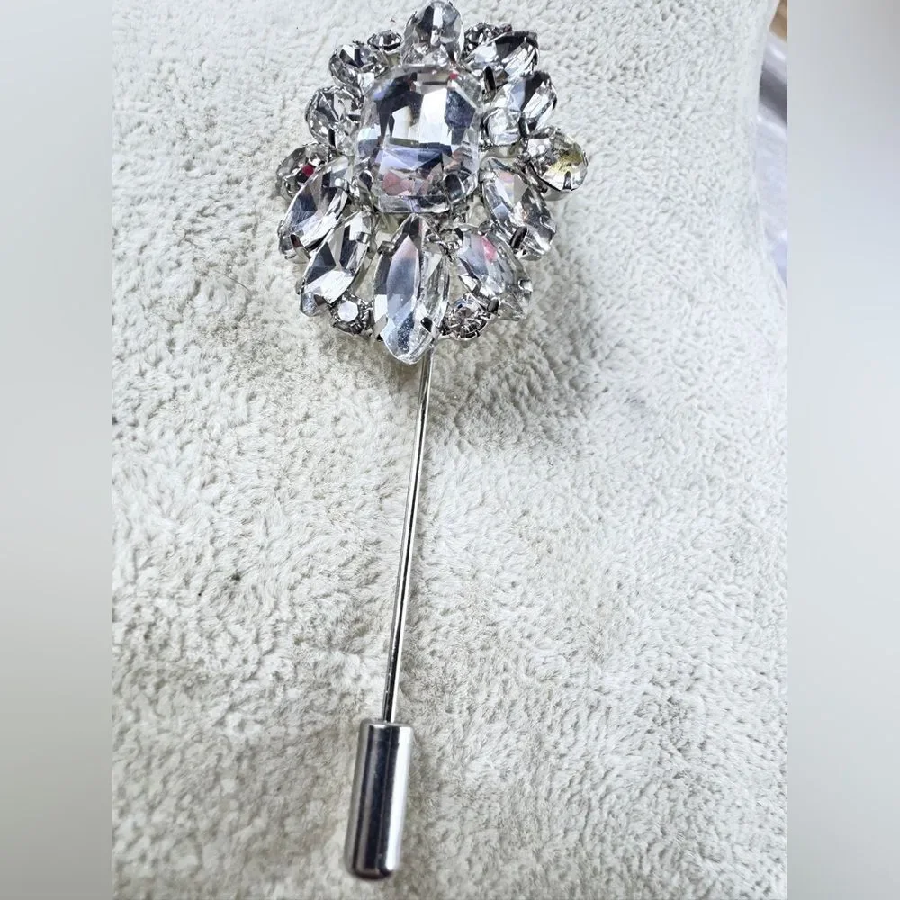 Crystal Rhinestone Stick Pin - Clear Silver